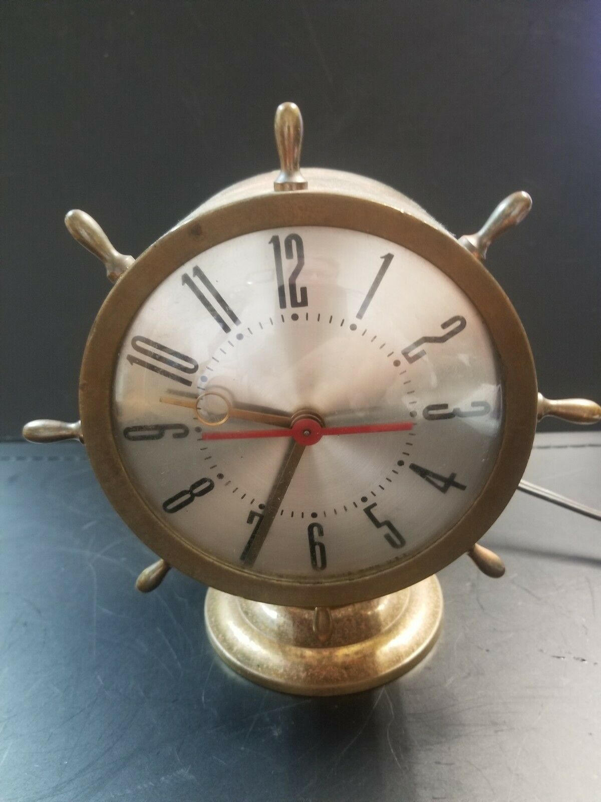 Vintage Brass Mcclintock Electric Ships Wheel Nautical Clock 15d600 Tested Works